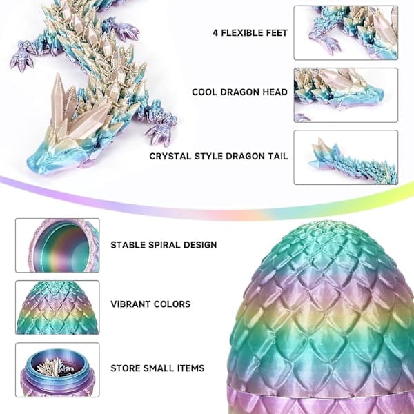 Easter Egg 3D Printed Dragon Eggs Crystal Dragon Fidget Toys Fully Articulated Dragon Gift
