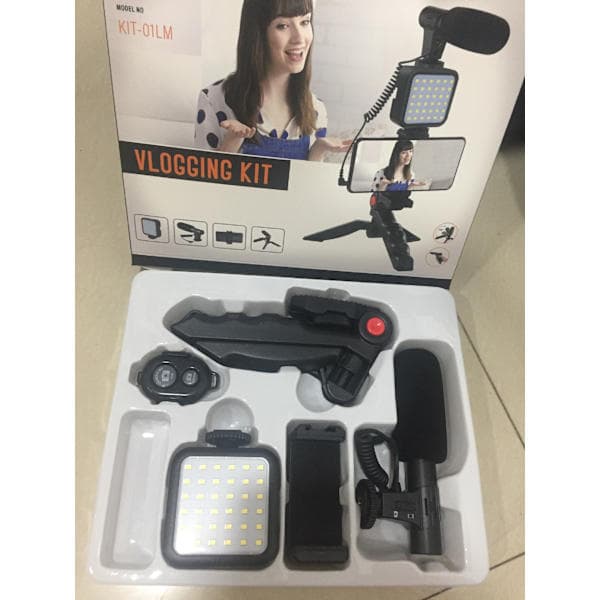 Smartphone Vlogging Video Kit med stativ, mikrofon, LED-lys og telefonholder