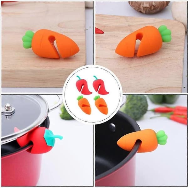 4 st Silikonlocklyftare, spillsäkra, morots- och pepparformade - Ångutsläpp för kastruller och lock, köksredskap