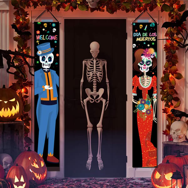 De Dødes Dag festdekoration par spøgelse par skelet brud dørgardin Halloween flag 180x30 cm polyester