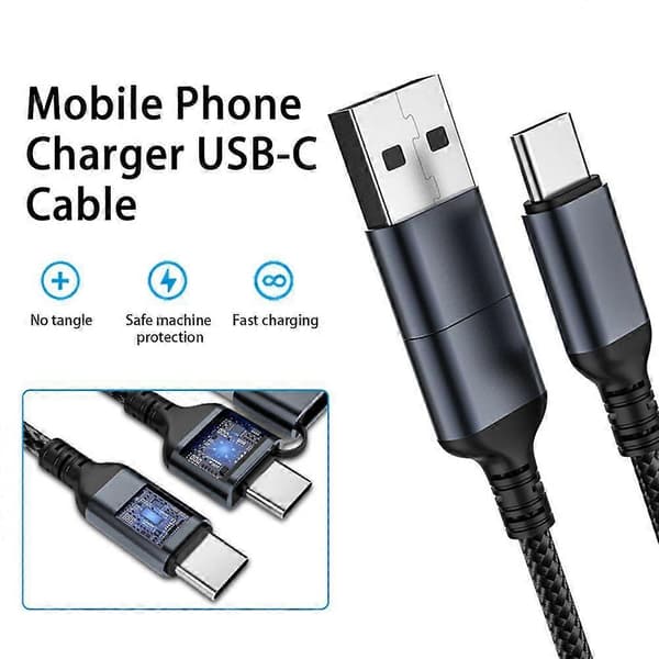 Type-C Datakabel 2-i-1 Plug Play Stabil Udgang Bærbar 3A Hurtigopladning 1.2m Mobiltelefonoplader USB-C Kabel til Android