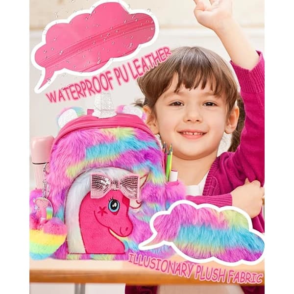 Plush Unicorn Backpack for Girls, Cute Kids Preschool Backpack, Personalized Children's School Backpack