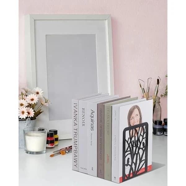 Metal Bookends (Black), 1 Pair Bookends for Kids, Tree Design
