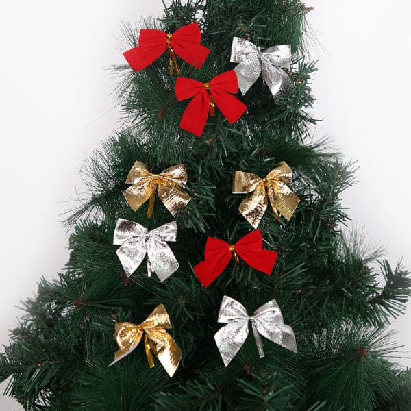 12 Small Silver Bow Christmas Tree Decorations