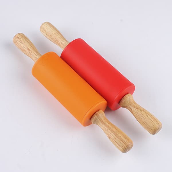 Anti-Rolling Rolling Pin (Red) - Non-Stick Silicone Coated Surface Wood H