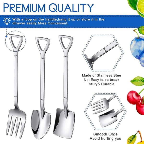 18 Pieces Shovel Spoon Fork Spade Coffee Spoon Spade Handle Dessert Spoon Ice Cream Spoon Spade
