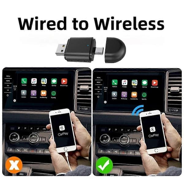 2-i-1 trådløs Android Auto & CarPlay-adapter Plug & Play for bil