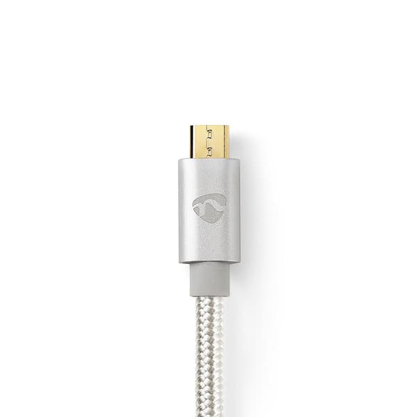 USB 2.0-kabel USB-C™ till USB Micro-B, 10 W, 480 Mbps, 2,00 m, guldpläterad, flätad nylon, aluminium Aluminium