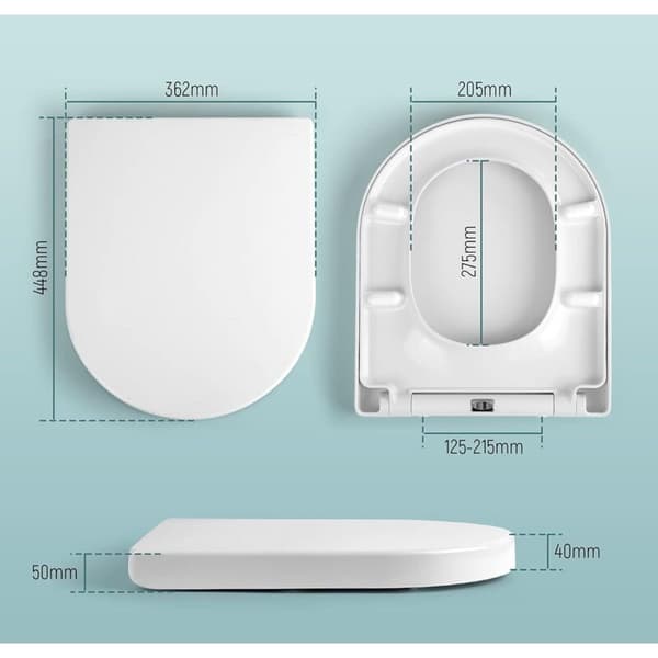Toiletsæde. Standard toiletsæde med soft-close og quick-release. Nem installation. U-formet toiletskål/Hvid