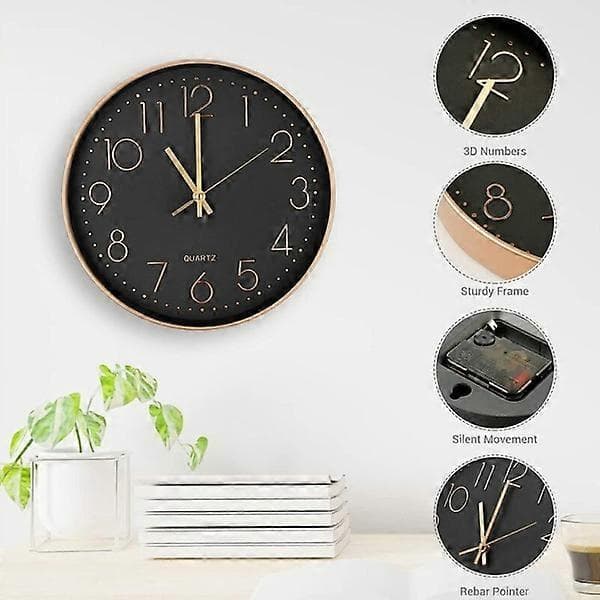 Modern Silent Quartz Wall Clock 30cm, Oversized Numbers Round Wall Clock, for Home, Kitchen, Bedroom, Office, School, (Rose Gold)