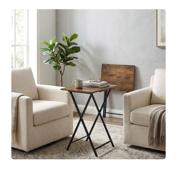 Sammenleggbart metallbord med tremønstret plate, 66,5×48×36 cm