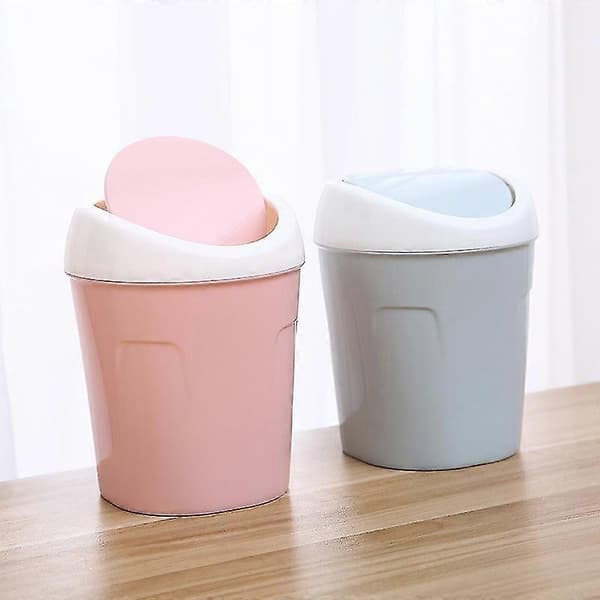 3 Mini Plastic Trash Cans, Small Desktop Waste Bin with Rotating Lid, for Home, Office, Kitchen, Dressing Table, Bedroom, Bathroom (Blue+Green+Pink)