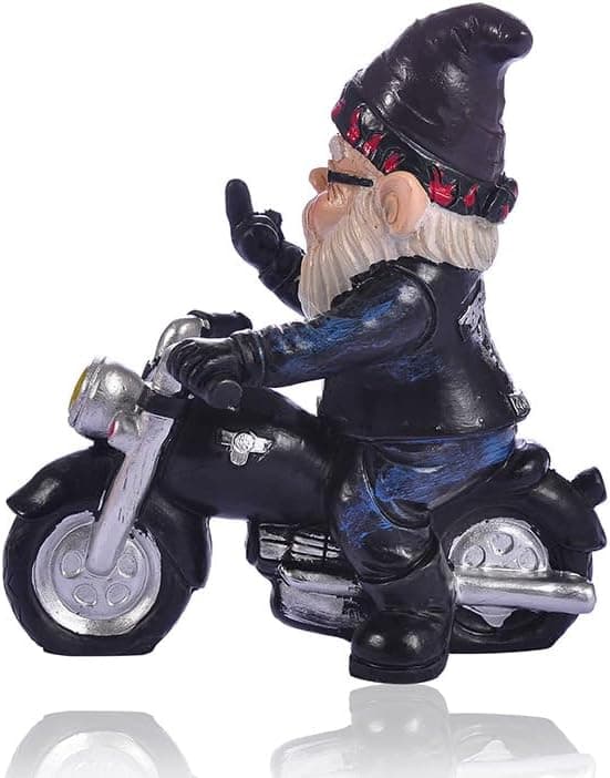 Dvärgtomte Resin Skrivbords Trädgårdsprydnadsstaty Dvärgmotorcykel