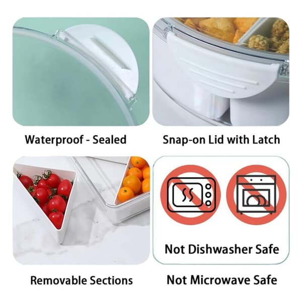 Vegetable Tray with Lid - 6 Compartment Divided Snack Box for Party Serving, Fruit, Snacks