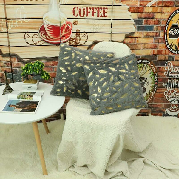 Mjukt örngott fjäderdesign supermjukt sovrum soffa säng 43x43cm 2-pack (Grå) 12
