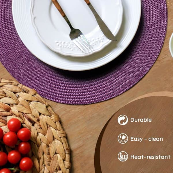 Set med 8 PP-bordstabletter, tvättbara, halkfria, slitstarka, 38 cm i diameter, kaffefärg.