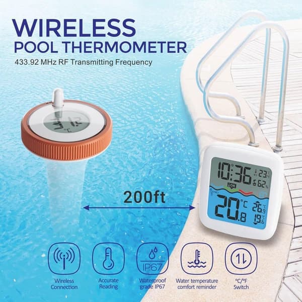 Trådløst flydende pooltermometer med LED-display, vandafvisende IPX8 - Til pool og spa