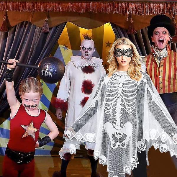 Halloween-sjal Skeletponcho til Kvinder - Halloweenkostume - De Dødes Dag (145X145CM)