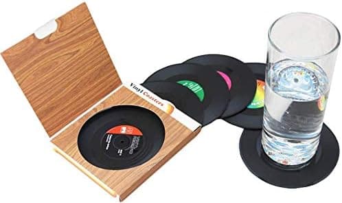 6 stk svarte CD-plateunderlegg Retro plateunderlegg, kaffeunderlegg, sklisikre isolasjonsputer