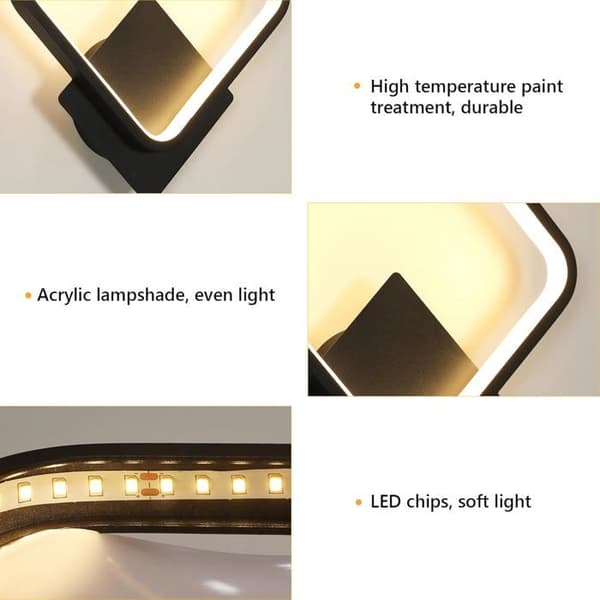 LED bedside lamp, black square wall lamp, simple and elegant, three adjustable colors.