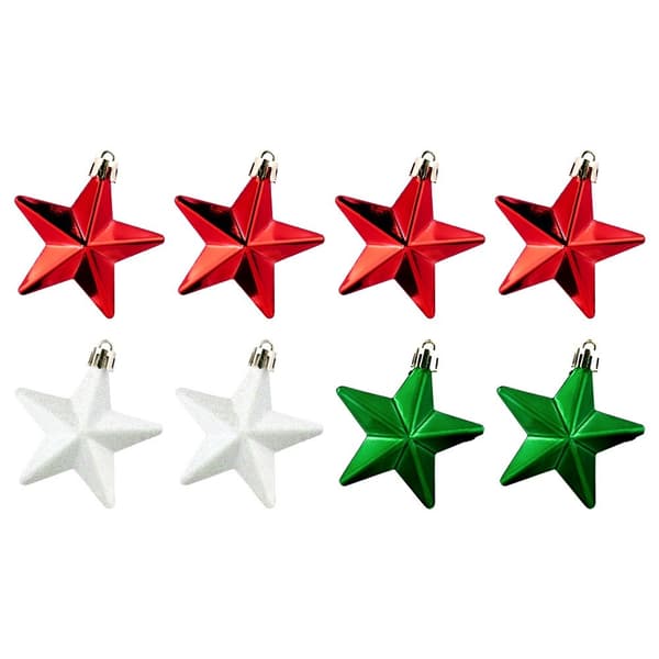 Splittersäkra julgranskulor stjärnor röd grön vit 6,5 cm 8 st