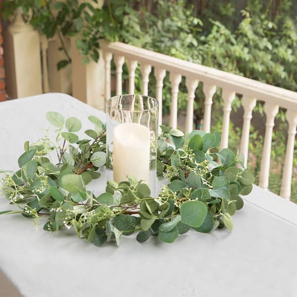 Green Eucalyptus Leaf Wreath, 20 Inch Artificial Festival Celebration