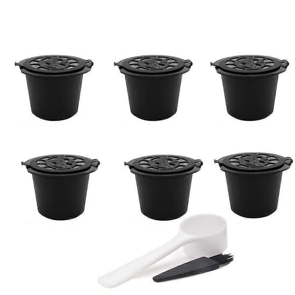 Reusable Coffee Capsule Cup With Spoon Brush Refillable Coffee Capsule Refill Filter - Black
