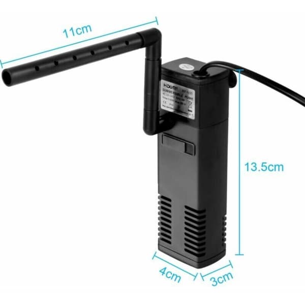 4W 300L/t Internt Akvariefilter til 60L Akvarier med Filtersvampe