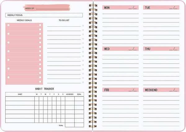 Weekly Planner, Undated A5 Planner, Daily Planner To Do List Diary, Weekly Goals Planner with Habit Tracker 52 Weeks Planning blue blue