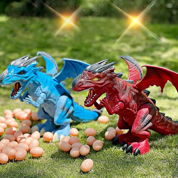 Elektrisk dinosaurieleke, går og legger egg, brannsprutende spray, projeksjon, flyvende drage, rød Red