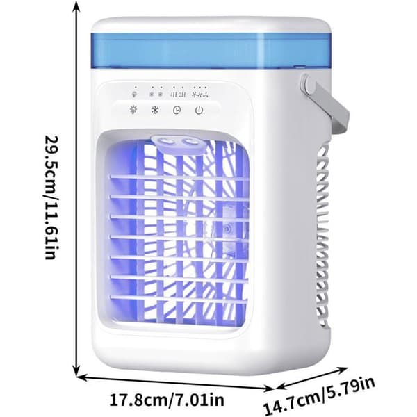 Mini mobil klimaanlegg uten evakuering, luftkjøler, multifunksjonell vifte 3 moduser 2 dimmetimer 2/4H LED