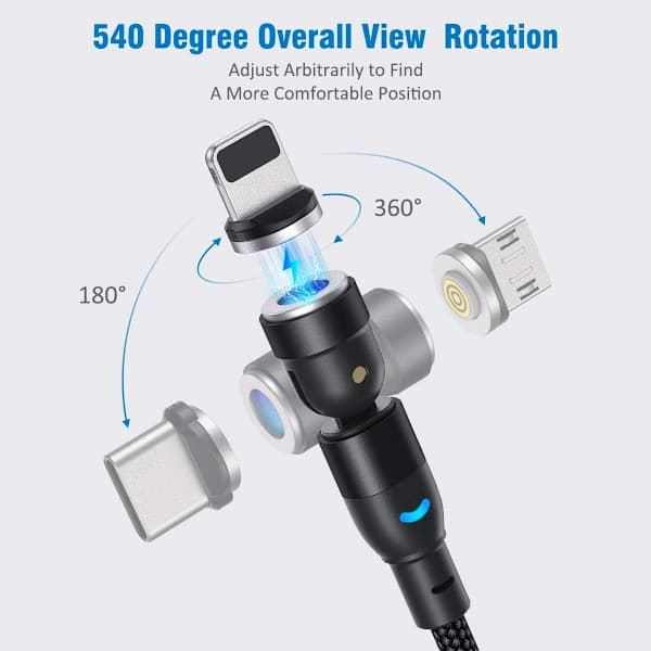 Magnetisk Datakabel 3-i-1 USB-kabel, LED-ljus, Nylonflätad, Förlängd Längd, Enhandsmanövrering