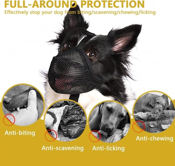 Dog Muzzle Breathable Soft Nylon Mesh Guard with Adjustable Straps for Walking Training Anti-biting Chewing Barking Grey Size S