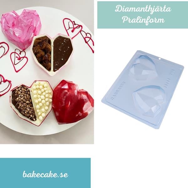Pralinform Diamanthjerte 2 stk - BWB 10164 - Spesiell 3-delt form Transparent transparent