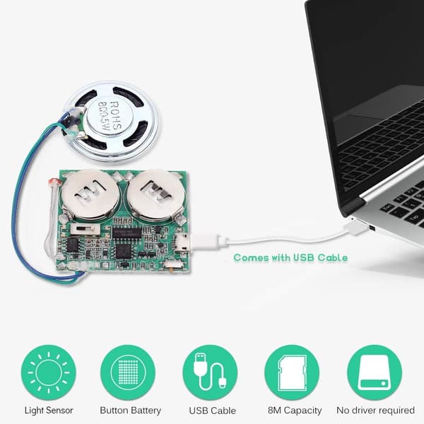 Icstation DIY lyssensor lydmodul Micro USB opptakbar lydbrikke 8M minne høyttaler programmerbar musikk