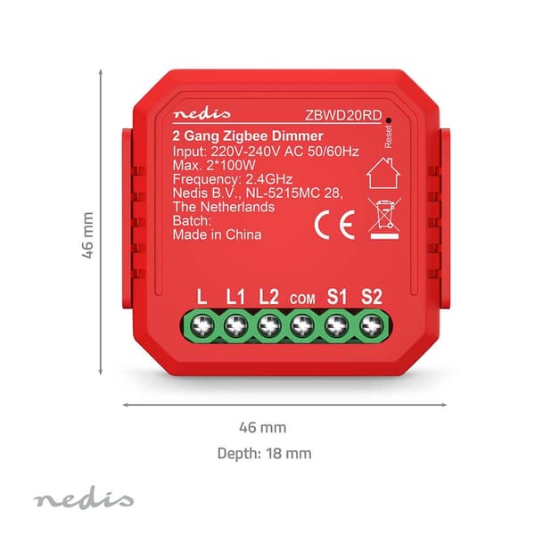 SmartLife Zigbee 3.0 Smart Dimmer 2x100 W terminalanslutning Android/iOS