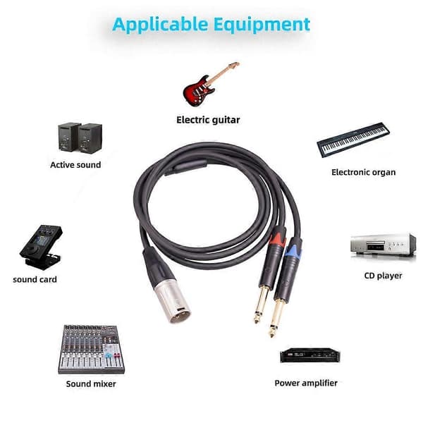 XLR til TRS-kabel, XLR til dobbelt 1/4-kabel, 1/4 til XLR han han lydstik 2m 2m 2m