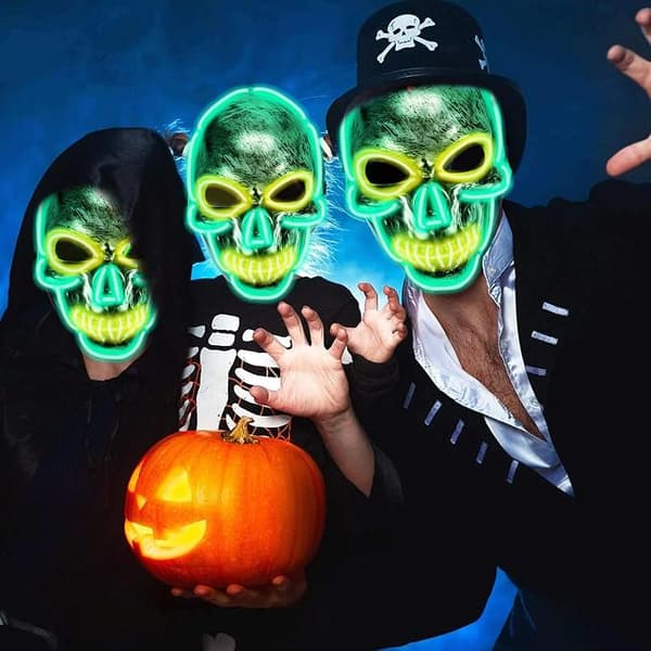 Halloween LED-kransemaske, selvlysende, flere lystilstande, PVC, til fest, karneval, cosplay