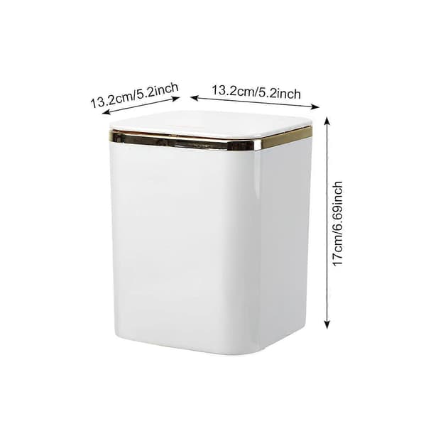 Mini Soptunna med Lock - 2 L Pop Up Papperskorg för Badrum, Skrivbord, Soffbord (Vit)
