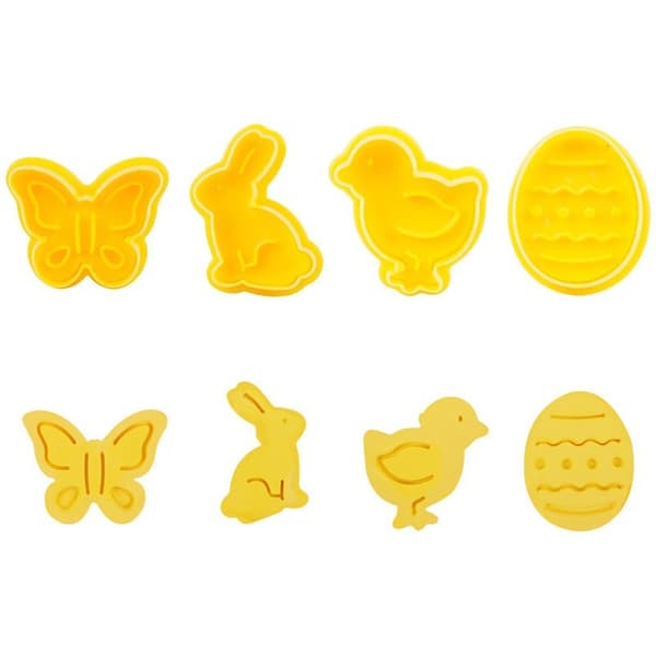 Plastic Fondant Cutters, 4-piece, Easter Egg Butterfly Rabbit Chick Shapes, Cookie Cake Mold