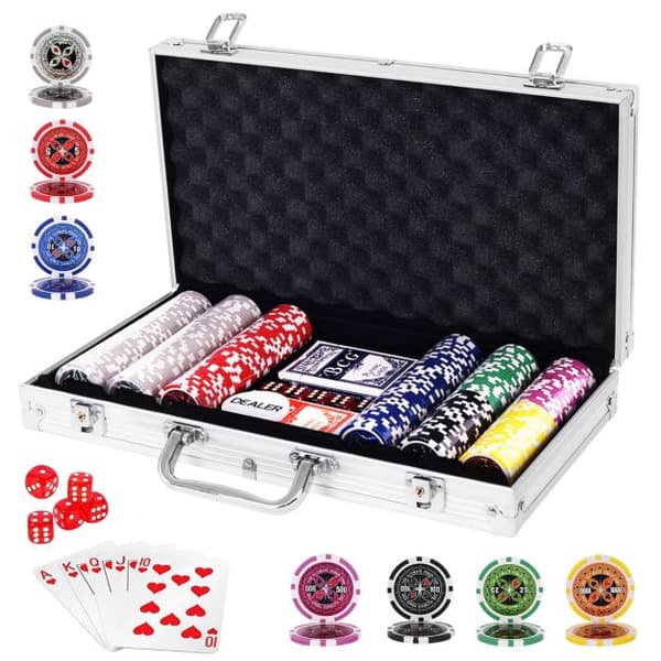 Pokersæt, 300 jetoner, aluminiumskuffert – Texas Hold'em