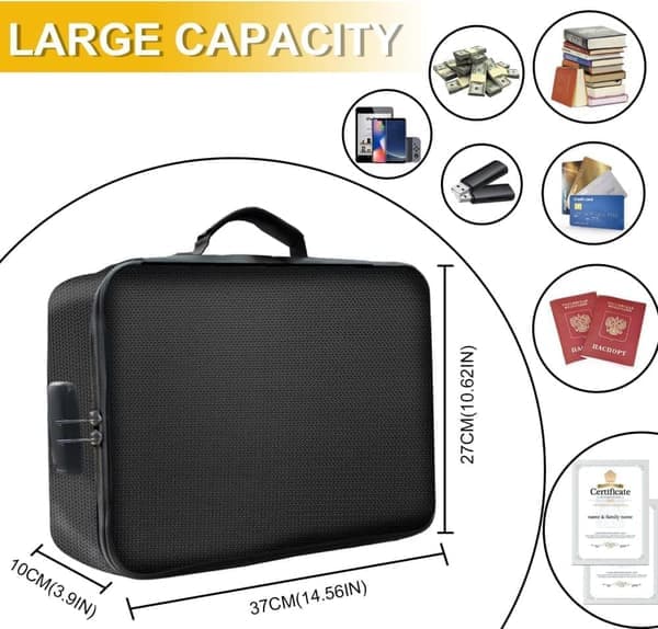 Document Organizer - Fireproof Drawer Storage with Lock (36x27x10 cm). For Important Papers, Passports, and Certificates