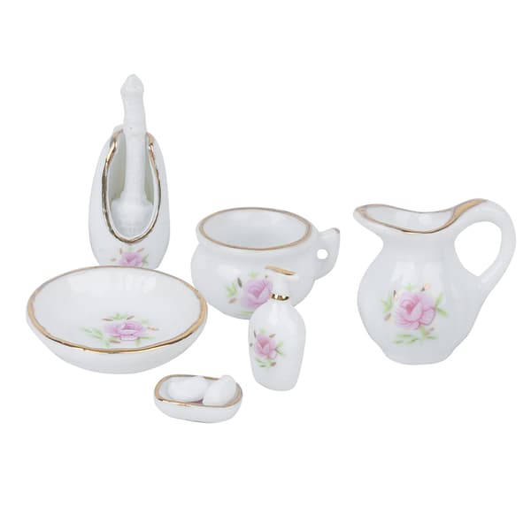 8 stk. 1:12 Miniature DIY Dukkehus Møbelkomponent Tilbehør Rose Badeværelse Porcelæn