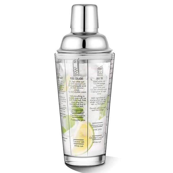 Cocktailshaker med drinkopskrift 400ml Shaker Glas Rustfrit Stål silver