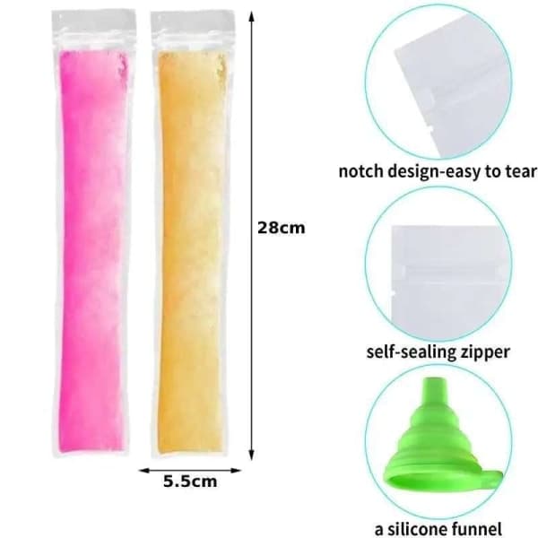 100 kpl Jäätelöpussit Popsicle – Tee Omat Herkulliset Jääpuikot Helposti Läpinäkyvä