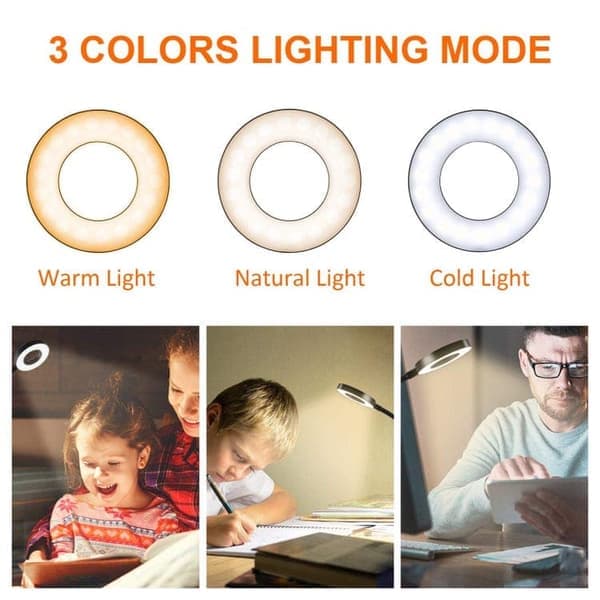 Dimmable LED Clamp Lamp/Reading Lamp – Book Lamp with 3 Light Modes & 10 Brightness Levels