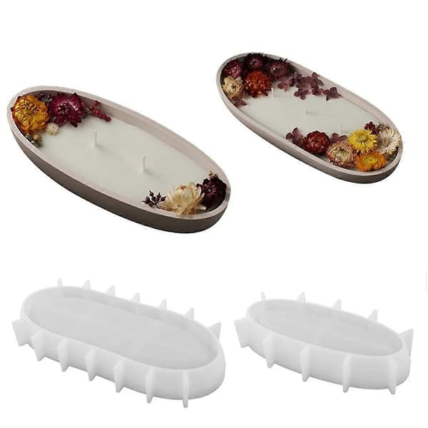 2 ST Lysglas Silikoneform Oval Cement Gips Blomsterpotteform Beton Vokskasse Lysbakkeform