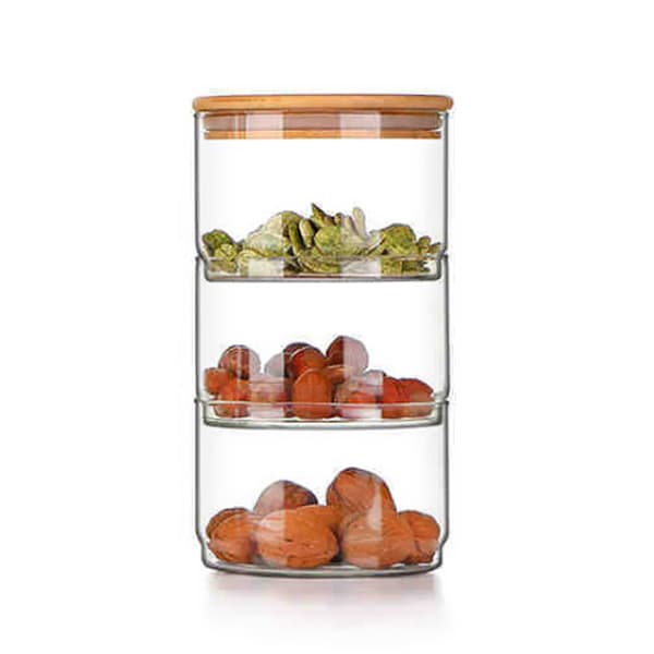 Airtight Storage Containers for Kitchen, Three-Tier Stackable Glass Jars Bamboo Lids, Clear Borosilicate Glass Multifunctional Storage, Microwave Safe