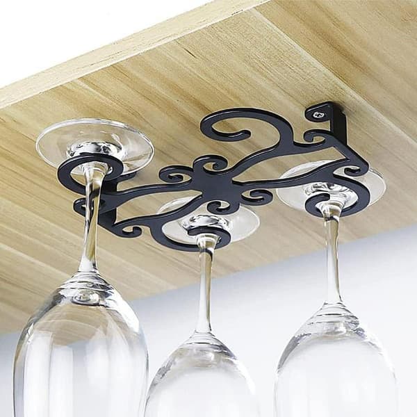 Wine Glass Holder Hanging Under Shelf, Wine Glass Rack Storage Under Cabinet Stemware Organizer for Kitchen, Bar