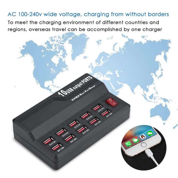 60W 10-Port USB Desktop Phone Charger Adapter (US)